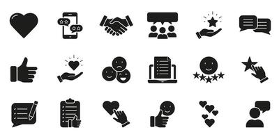 Feedback Silhouette Icon Set. Customer Positive Experience Symbol Collection. Review And Rate Glyph Pictogram. Survey Solid Sign. Client Opinion. Isolated Illustration vector