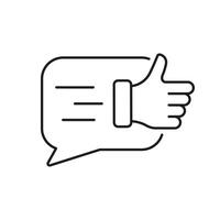 Good Feedback Line Icon. Thumb Up With Speech Bubble Linear Pictogram. Positive Communication Outline Symbol. Customer Review, Survey Chat Sign. Editable Stroke. Isolated Illustration vector