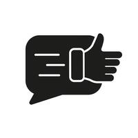 Thumb Up With Speech Bubble Silhouette Icon. Good Feedback Glyph Pictogram. Customer Review Solid Sign. Positive Online Communication Symbol. Survey Chat. Isolated Illustration vector