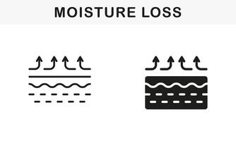 Skin Structure and Arrows Up Moisture Wicking Process, Skin Odor Symbol Collection. Skin Moisture Evaporation Line and Silhouette Black Icon Set. Skin Loss Water Pictogram. Illustration. vector