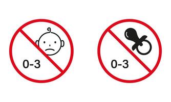 Child Under Three Not Allowed, No Kids 0-3 Year Old Warning Sign. Not Suitable for Kid. Forbidden For Baby Under 3 Years Red Icons. Prohibit Danger Toy For Children. Isolated Illustration vector