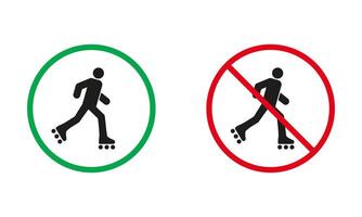 Roller Skate Allowed and Prohibit Silhouette Icons. No Entry On Rollerskate Symbol. Roller Skating Warning Sign Set. Isolated Illustration vector