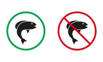 Catch Fish in Lake and River Is Allowed. Fishing Prohibited Symbol. Fishing Warning Sign. Fish Silhouette Icons Set. Isolated Illustration vector