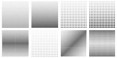 Collection of Halftone Dots Patterns. Black and White Geometric Gradients Set. Isolated Illustration vector