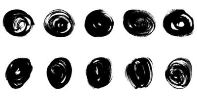 Brush Collection in Round Shape. Swirl Graphic Element. Circle Black Grunge Frame Set. Abstract Design of Watercolor Ink Paint. Isolated Illustration. vector