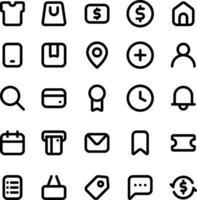 Collection of Icons Related to Ecommerce. Contains Icons like, shirt, shopping bag, money, package, price tag, menu, calendar, communication and more. vector