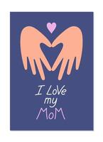 Mother's Day greeting card in children's applique style with paper hands making a heart. vector