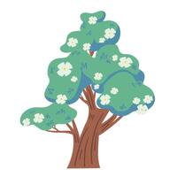 floreciente aislado árbol. florecer dibujos animados árbol en blanco antecedentes vector