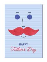 Father's Day greeting card in children's applique style with face and mustache. vector