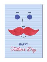 Father's Day greeting card in children's applique style with face and mustache. vector