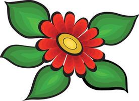 a drawing of a Red flower with a Green leaf vector