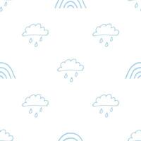 un nube con lluvia y un arcoíris. un lindo, minimalista conjunto de pared Arte para el para niños habitación. sin costura modelo recopilación. para niños diseño por garabatear. vector