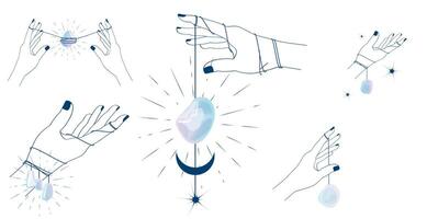 a drawing of hands holding a crystal and a moon vector