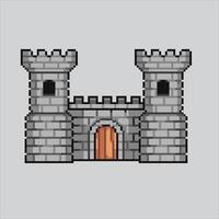 píxel Arte ilustración guerra fortaleza. pixelado castillo. medieval fortaleza castillo pixelado para el píxel Arte juego y icono para sitio web y juego. antiguo colegio retro vector