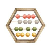 Children's wooden toy abacus with balls of different colors, for children of different ages. Isolated watercolor illustration for cards, stickers, textiles, design, invitations, website, logo. vector