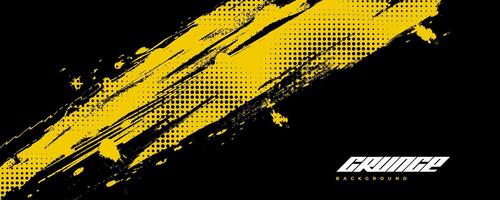 Abstract Black and Yellow Dirty Grunge Background with Halftone Effect. Sports Background with Brush Stroke Illustration vector