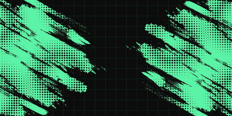 Abstract Black and Green Dirty Grunge Background with Halftone Effect. Sports Background with Brush Stroke Illustration