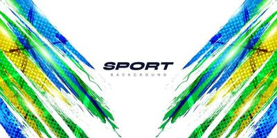 Abstract Grunge Brush Background with Blue, Green and Yellow Gradient Colors and Halftone Effect. Sports Background with Dots Pop Art Style vector