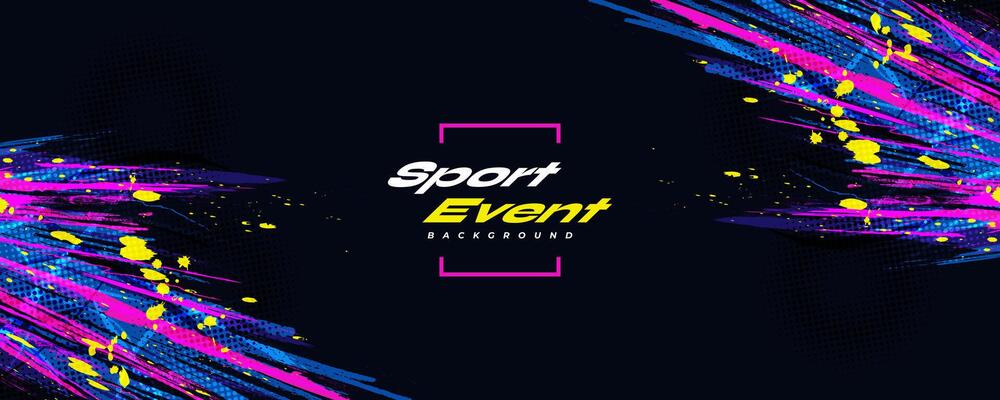 Sports Background with Colorful Brush and Halftone Effect. Grunge Banner with Brush Texture Elements