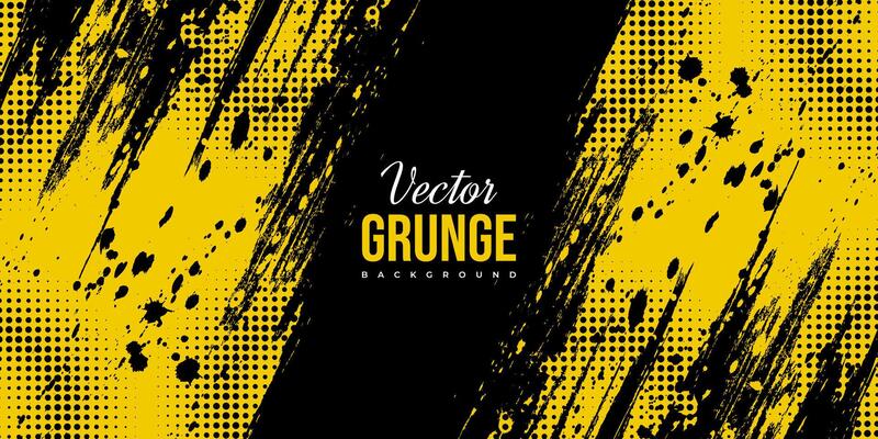 Abstract Black and Yellow Dirty Grunge Background with Halftone Effect. Sports Background with Brush Stroke Illustration
