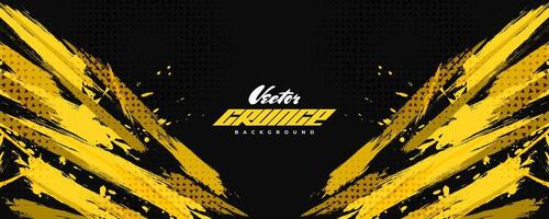Abstract Black and Yellow Dirty Grunge Background with Halftone Effect. Sports Background with Brush Stroke Illustration vector