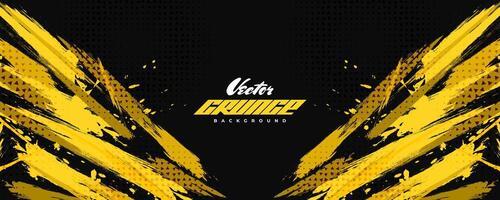 Abstract Black and Yellow Dirty Grunge Background with Halftone Effect. Sports Background with Brush Stroke Illustration vector