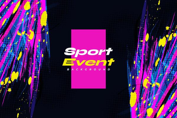 Sports Background with Colorful Brush and Halftone Effect. Grunge Banner with Brush Texture Elements