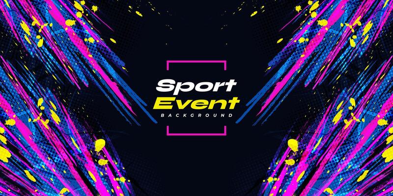 Sports Background with Colorful Brush and Halftone Effect. Grunge Banner with Brush Texture Elements