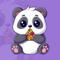 Cute panda eating a small piece of pizza vector