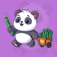 Cute pandas carry a lot of bamboo vector