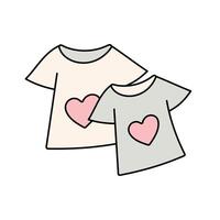 Couple t-shirts with doodle hearts. vector