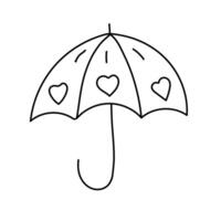 Umbrella with hearts in doodle style. vector