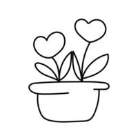 flores en un maceta con corazones en garabatear estilo vector