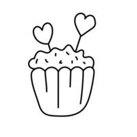 Cupcake with hearts in doodle style vector