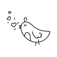 Bird with hearts in doodle style. vector