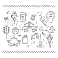 Taxi set in doodle style vector
