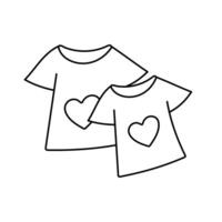 Couple t-shirts with doodle hearts. vector