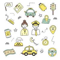 Taxi set in doodle style vector