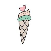 Ice cream with a heart in doodle style vector