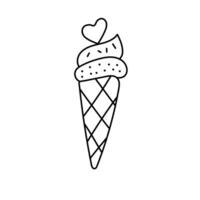 Ice cream with hearts in doodle style. vector