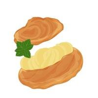 ilustración logo choux crema soplo pastel con queso azotado crema vector