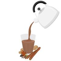 Logo illustration of Indian chai Milk tea being poured from a kettle vector