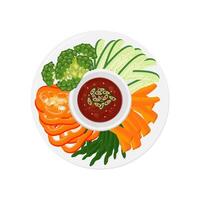 Logo illustration of Top view Ssamjang sauce with fresh vegetables vector