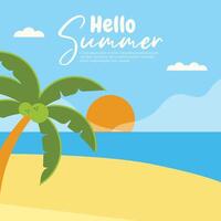 Flat background for summer beach sunset vector