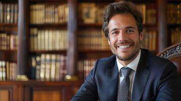 portrait of businessman in office with positive photo