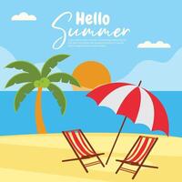 Flat background for summer beach sunset vector