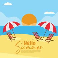 Flat background for summer beach sunset vector