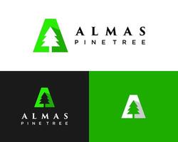 Letter A monogram pine tree negative space logo design. vector