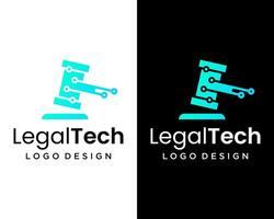 Court law hammer and connection technology icon logo design. vector