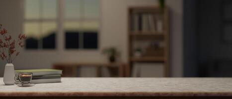 A presentation space for display products on a desk in a minimalist living room. photo